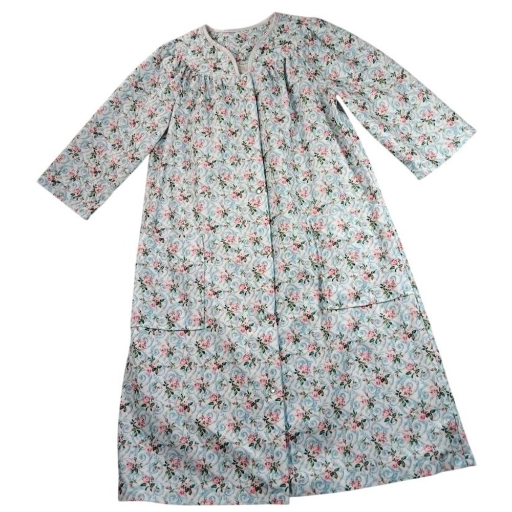 Adonna Robe Womens Small Multicolor Floral Fleece Kaftan 3/4 Sleeve Button